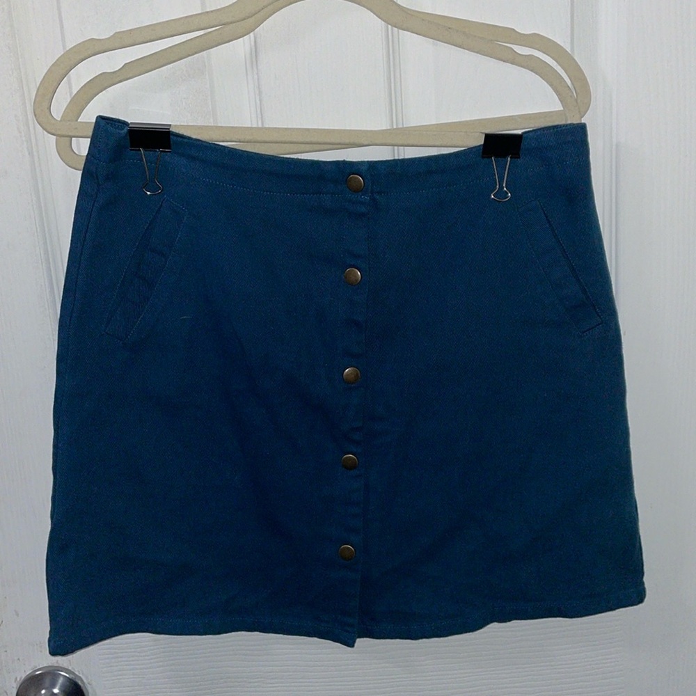 NWT Francesca’s Blue Button Front A-Line Skirt